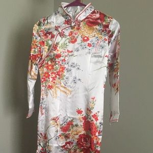 White Floral Satin Dress